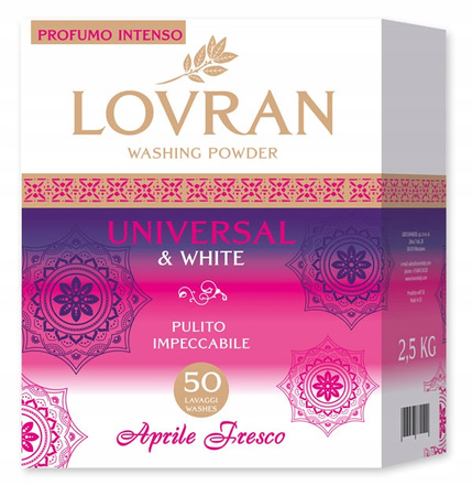 LOVRAN UNIVERSAL & WHITE Uniwersalny Proszek do Prania Białego 2,5kg 50prań