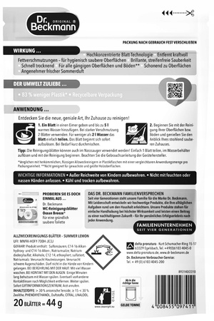 Dr. Beckmann chusteczki nawilżane czyszczenie wielofunkcyjne 0,044l